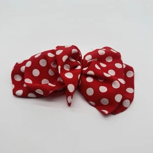 VTG 90s Big Silky Hair Bow Barrette Clip Ribbon Ruffle Oversized Red Polka Dots - Picture 1 of 5