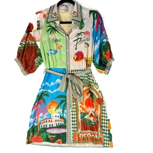 Sunday Up Tropical Print Kleid Button Down Hemdkleid Resortcore Gr. Medium - Bild 1 von 7