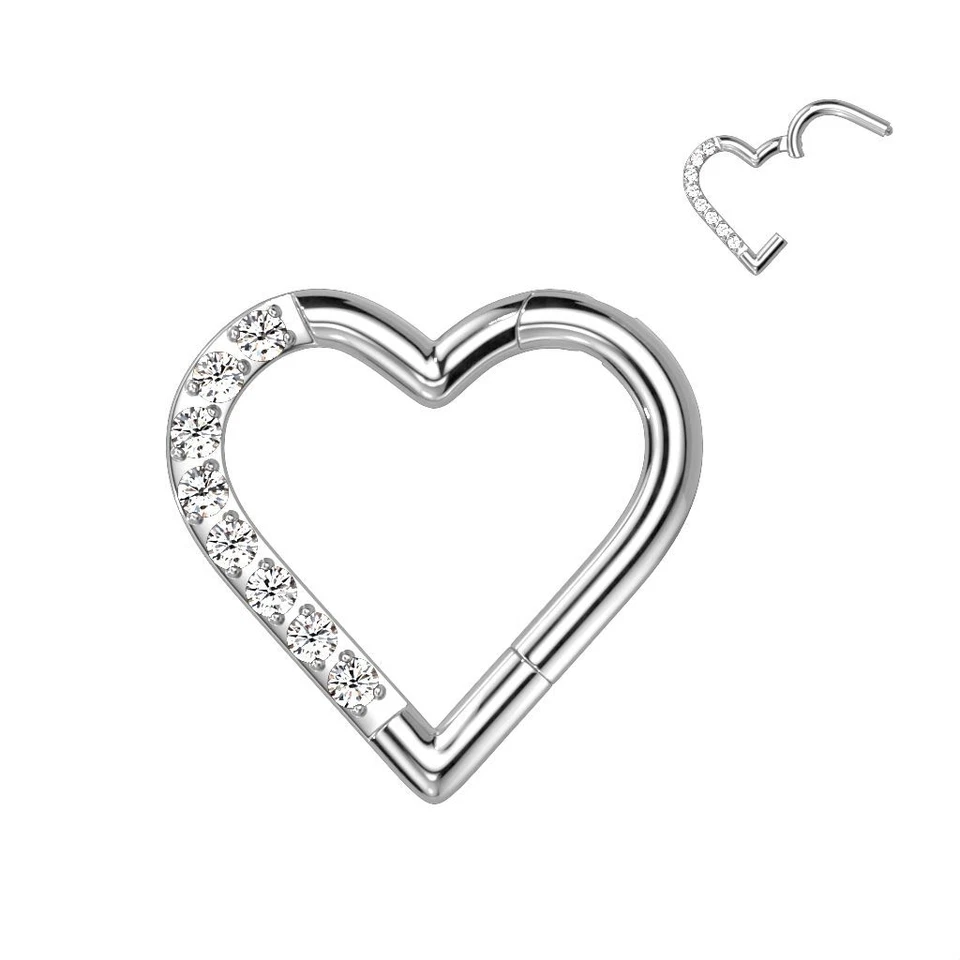 Piercing Orecchio Anello Segmento Titanio G23 Cuore Pavé - Immagine 1 di 1