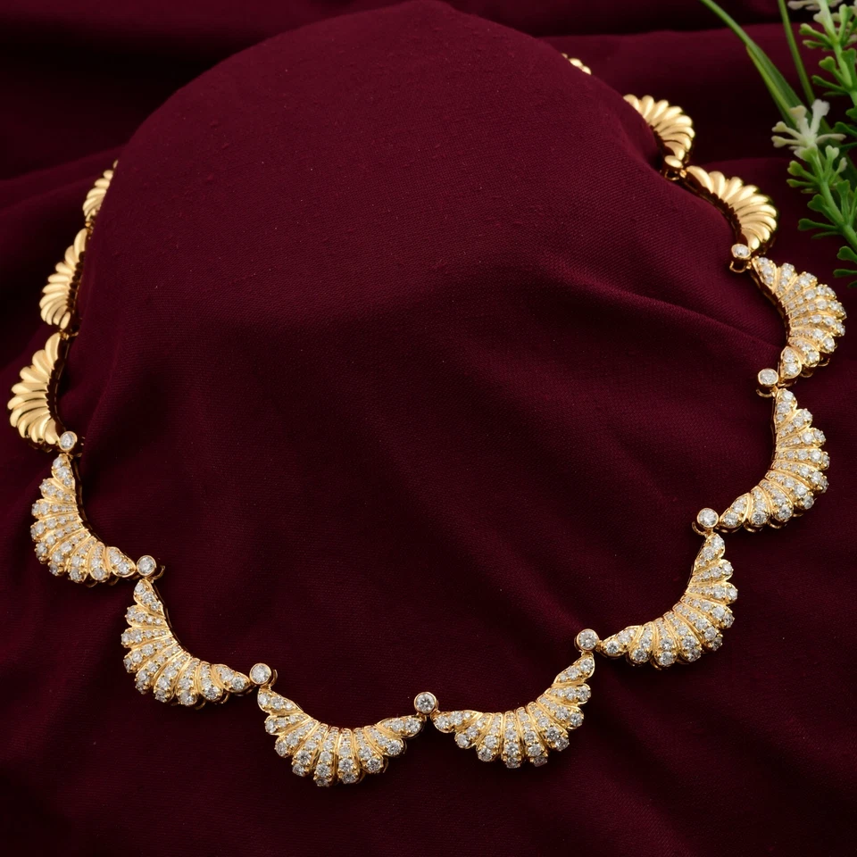 Collar gargantilla con dije de diamantes pavé redondo SI/H real de 6,96 quilates de oro blanco/amarillo de 14 k Foto 1 de 4