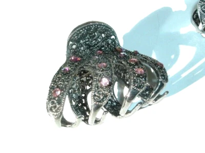 PINK AURORA BOREALIS RHINESTONE BEADED SILVER HAIR CLAW CLIP 2.5" - Image 1 of 4