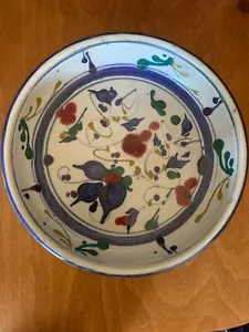 Studio Pottery Bowl Dish 22 cm w Floral Decoration Stoneware - Mike Powers ? - Picture 1 of 5