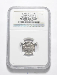 MS65 Mint Error No Date Roosevelt Dime Obverse Struck Thru Capped Die NGC *9760 - Picture 1 of 3