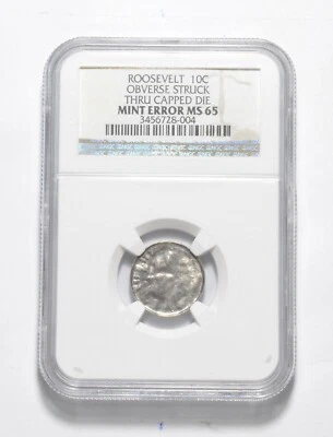MS65 Mint Error No Date Roosevelt Dime Obverse Struck Thru Capped Die NGC *9760 - Image 1 of 3