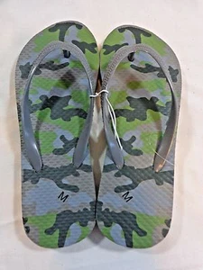 Boys Thong Flip Flops Gray Green Camo Camouflage Rubber Sandals - Picture 1 of 3