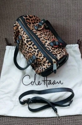 Cole Haan Leopard Print Genuine Calf Hair Satchel Detachable Strap Crossbody Bag - Image 1 of 4