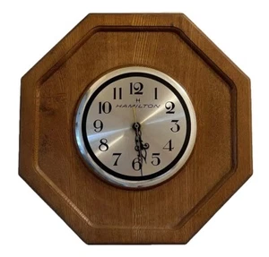 Vintage Hamilton Quarz Wanduhr Eiche Holz Sechseck Rahmen - Made in Japan - Bild 1 von 8