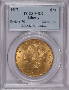 1907 Gold Liberty Head $20 PCGS MS62 - Picture 1 of 2