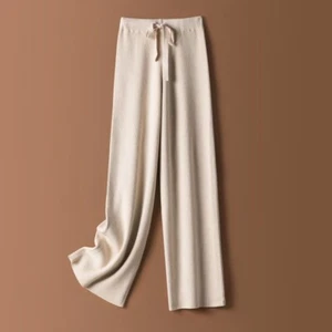 Damen Gestrickt Hose mit Weitem Bein Warm Kunst Kaschmir Hohe Taille Drapiert DE - Bild 1 von 19