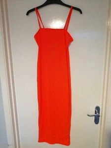 I Saw It First Cami Rib Midi Dress Neon Orange Size 8 - Picture 1 of 5