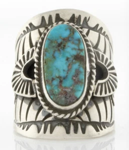 7.75 - Natural Kingman Turquoise Ring By Navajo Artist Derrick Gordon - Picture 1 of 4