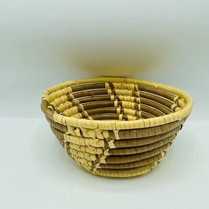 Coil Basket Handmade Brown Two Tone Boho Bowl Weave Woven 7.5" - Picture 1 of 7