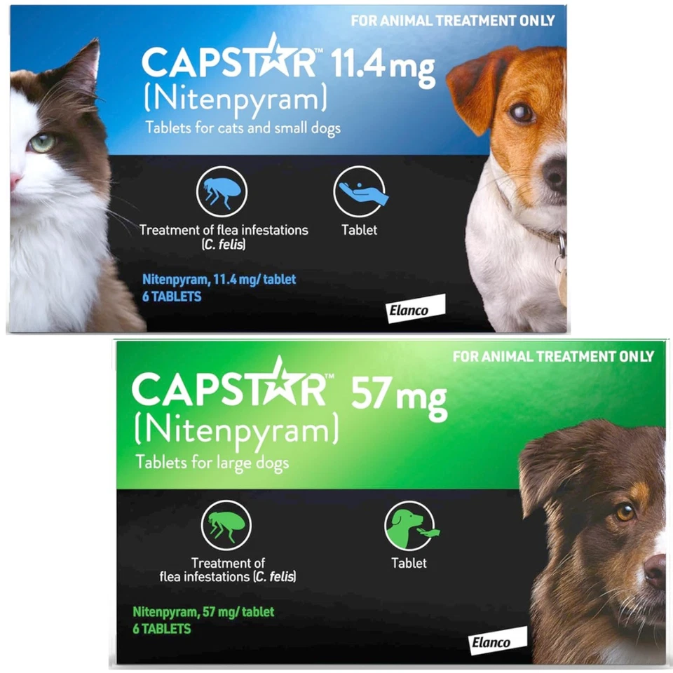 Capstar Dog Cat Flea Treatment Tablets Kills Fleas Fast 11mg 57mg - 6 Tablets