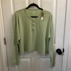 Victoria Secret PINK Cotton Long Sleeve Crew Neck Snap On Shirt Green XL NWT - Picture 1 of 12