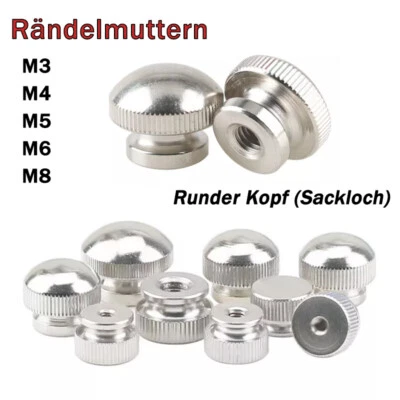 Rändelmutter Hohe Form Vernickelte Rundkopf-Handmuttern Sackloch M3 M4 M5 M6 M8 - Bild 1 von 4