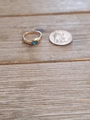 Gold Tone and Blue Gemstone  Ring sz 6.5 - Image 1 of 3