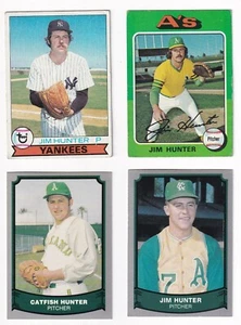 Catfish Hunter 2000 Danbury Mint Sealed 22 kt Gold Card # 63 + 4 Vintage Cards - Picture 1 of 2