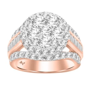 3 Cttw Baguette Diamond Round Shape Cluster Bridal Wedding Ring 10k Rose Gold - Picture 1 of 2