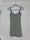 Boohoo Purple Yellow Stripe Crochet Mini Dress Size 8 Summer Casual Beach Light 