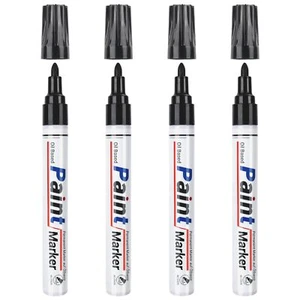Black Paint Pens 4 Oil-Based Permanent Markers for Metal Tire Wood Plastic - Picture 1 of 7