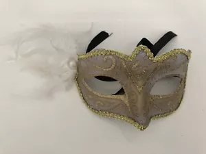 Maschera Maschera Veneziana Martedì Grasso Halloween Costume Maschera Piuma Oro - Foto 1 di 3