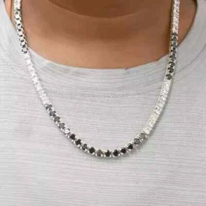 5mm Lab Created Black & White Diamond Tennis Necklace 22" 14K White Gold Plated - Picture 1 of 5
