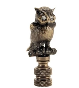 Night Owl Lamp Finial Antique Metal with Clear Glass Eyes NIB Finial Showcase - Picture 1 of 8