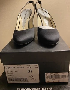 Emporio Armani XEDA 15 Heels Women's Size 37 Made In Italy Black Slingback New - Picture 1 of 9