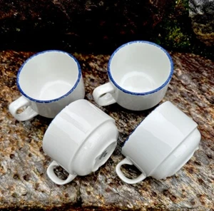 4/Steelite International England BLUE DAPPLE Stacking Coffee Cups 7oz NOS - Picture 1 of 8