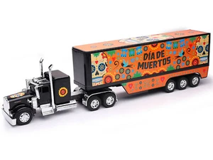 Kenworth W900 Truck Black with Graphics and Dry Van Trailer "Dia De Muertos" 1/3 - Picture 1 of 3
