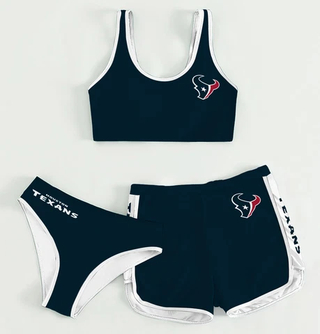 Houston Texans 3PCs Summer Bikini Swimsuit with Shorts Athletic Swimwear Cover