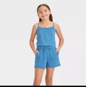 Girls' Sleeveless Stars Knit Romper - Cat & Jack S 6/7 Blue - Picture 1 of 1