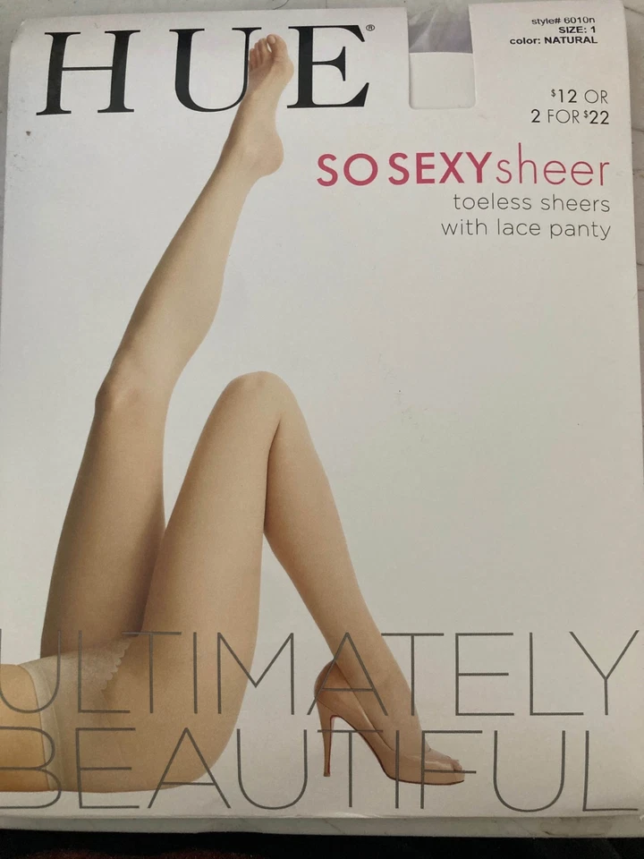 HUE so Sheer Toeless Sheers Size 1 Natural With Lace Panty 6010n