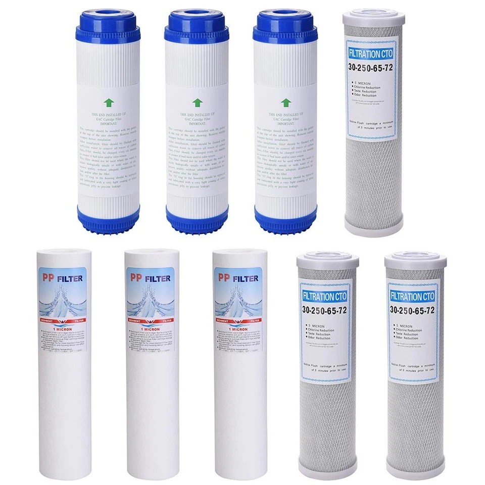 9 PCS Water Filter Replacement Set Fit Reverse Osmosis Sediment Carbon Block GAC - Image 1 of 4