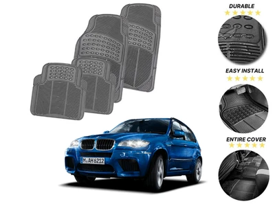 适用于所有宝马汽车脚垫前后 4 件豪华橡胶黑色通用 — 第 1/4 张图片