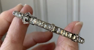 antique Art Deco Channel Set French Cut Crystal Engraved Bangle Bracelet Buckle - Picture 1 of 24