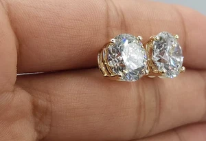 6 Ct Round Lab Grown F VVS2 Diamond Earrings 14K Yellow Gold IGI Certified - Picture 1 of 7