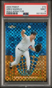 2004 TOPPS FINEST GOLD XFRACTOR RIFRATTORE #72 GREG MADDUX /139 CUBS PSA 9 POP 2 - Foto 1 di 2