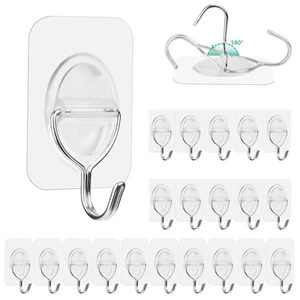 Heavy-Duty Adhesive Hooks | 13lb Max Hold | Stainless Steel No-Drill Hooks fo... - Picture 1 of 8