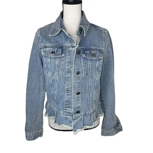 Chaqueta vaquera Listicle para mujer azul medio con volantes crudos dobladillo lavado medio - Imagen 1 de 10