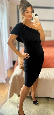 Bailey 44 Size Medium Black Ruched One Shoulder Midi Dress - Image 1 of 4