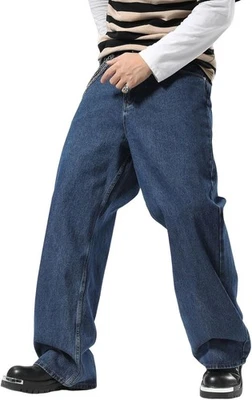 Pantalones de mezclilla holgados vintage para hombre pierna ancha Y2K ropa de calle hip hop patín informal Foto 1 de 4