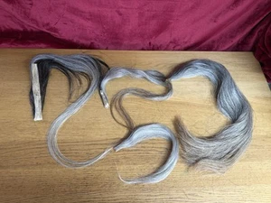 ROCKING HORSE HAIR FOR RESTORE LARGE SILVER GREY TAIL & 3 HIDE STRIPS (13) - Picture 1 of 11