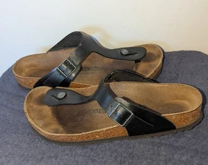Birkenstock Gizeh Sandals Womens Size EU 40 US 9 Birko-Flor Black Leather - Picture 1 of 11