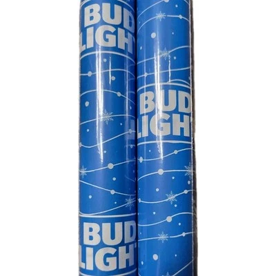 2 Rolls Bud Light Beer Premium Wrapping Paper Christmas 60 Sq Ft Blue White NEW - Image 1 of 4