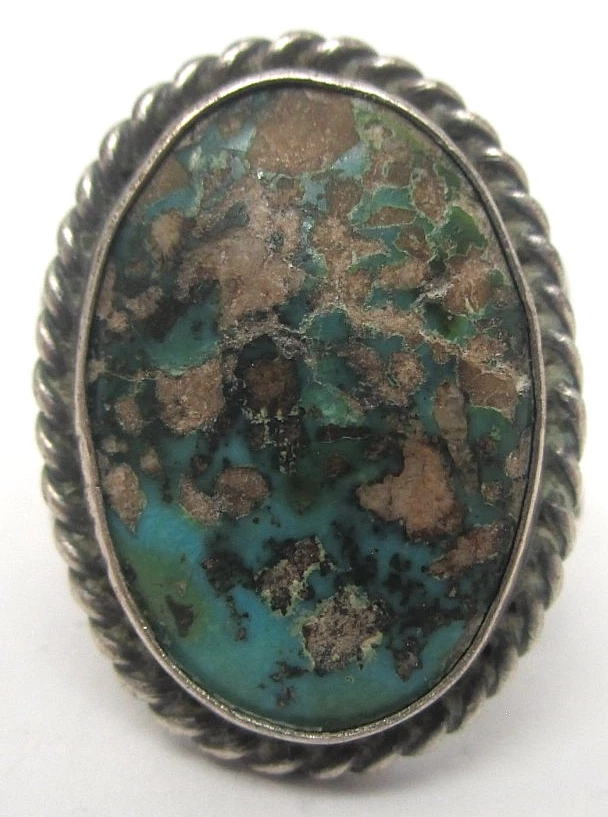 Very Early Navajo Sterling Silver Dry Creek Green/Blue Turquoise Ring Size 8 - Image 1 of 4