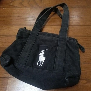 Ralph Lauren Canvas Mini Tote Bag White Logo Used, Small Handbag - Picture 1 of 8