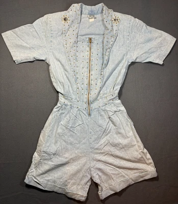 Mono Rio Inc Vintage Años 80 Pequeño Denim Dorado Joyas Tachonado Mameluco Nuevo de Lote Antiguo Foto 1 de 4