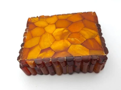 Antik Bernstein Butterscotch Amber Schatulle Dose  Bernsteinbox  Königsberg  - Bild 1 von 4