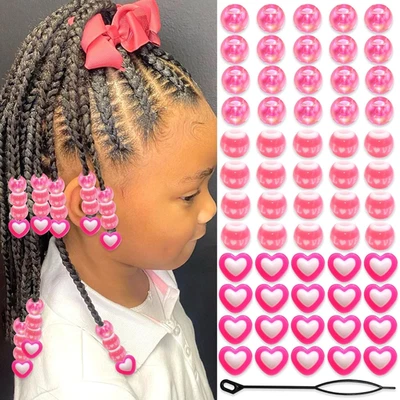 60 piezas cuentas de cabello pequeñas redondas rosa Love Heart para niños para trenzas lindo Acr Foto 1 de 4